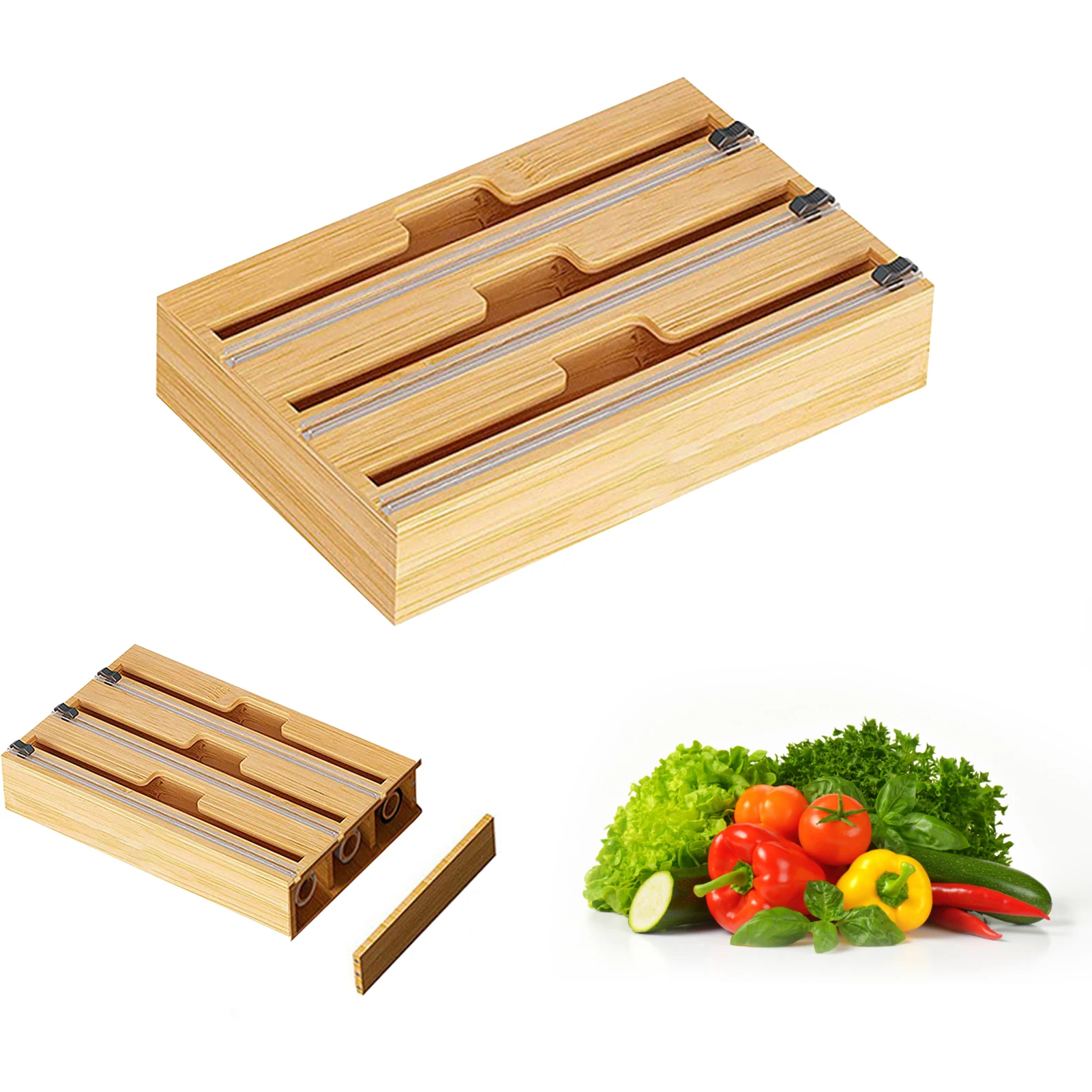 

Plastic Wrap Dispenser With Cutter Bamboo Wood Saran Wrap Dispenser Refillable Cling Film Wrap Dispenser Food Wrap Dispenser Cut