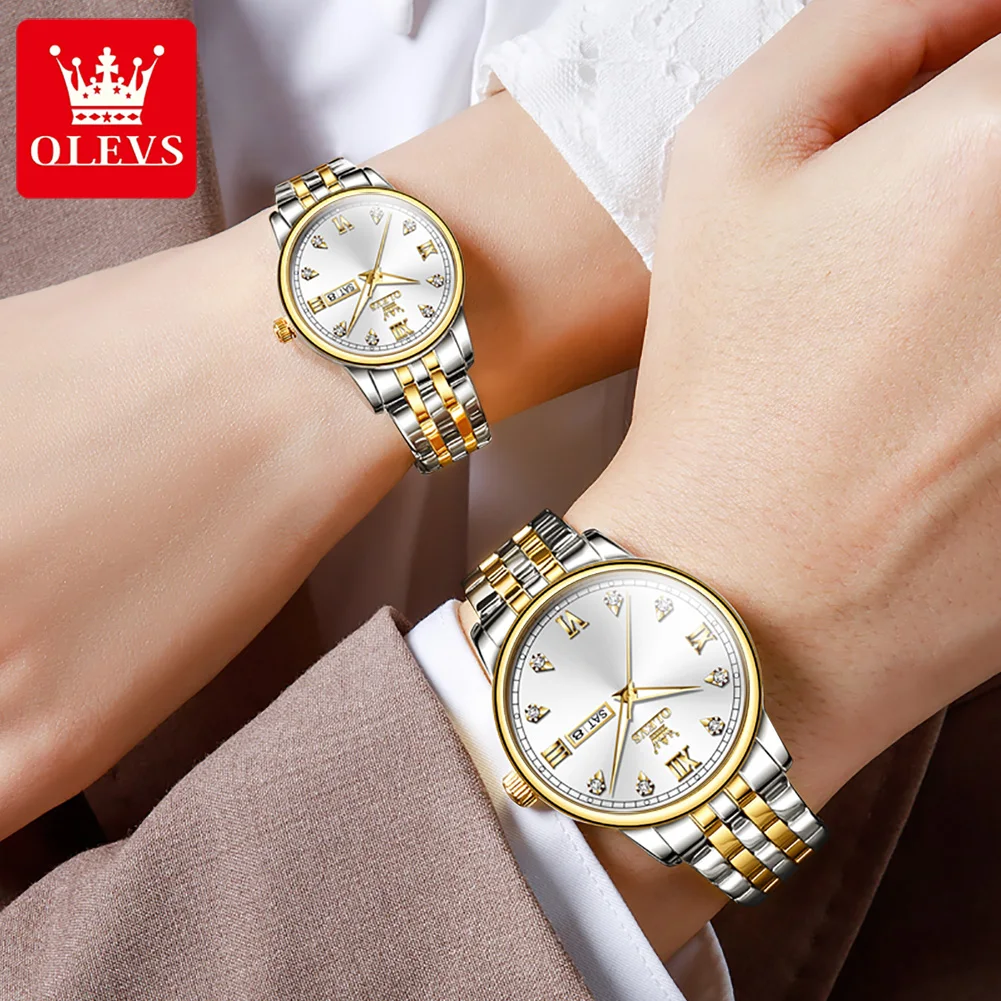 Olevs Simple Couple Watches for Lovers Waterproof Stainless Steel Sets of Watches for Him and for Her Relogio Feminino
