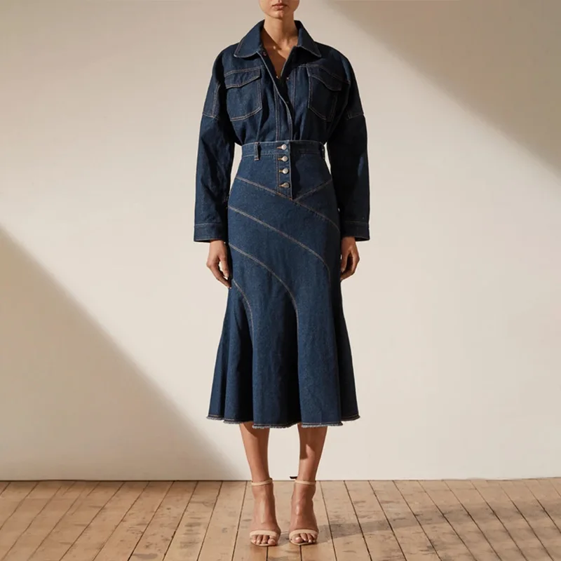 

Новинка осени 2022, модная Однотонная рубашка с отворотом + Однорядная пряжка, с высокой талией