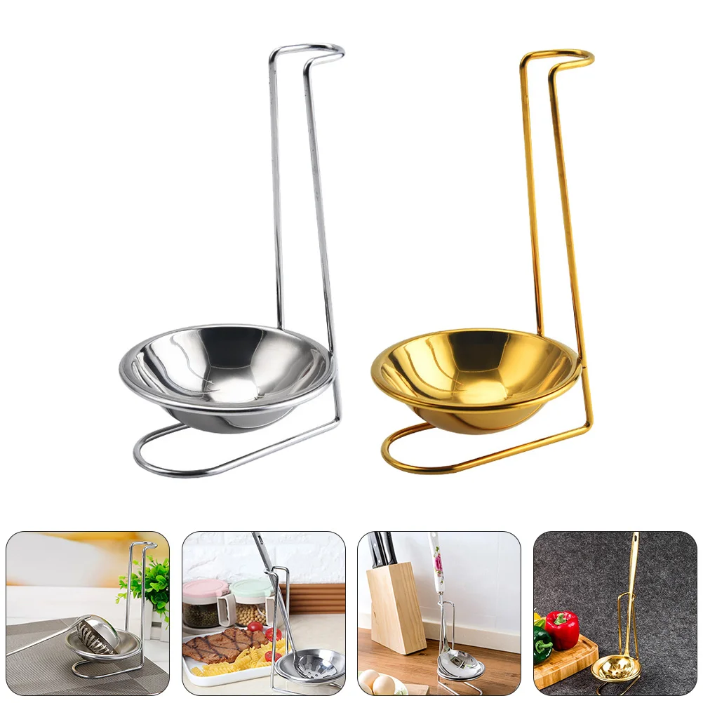 

2 Pcs Stainless Steel Spoon Rest Kitchen Supplies Cookware Holder Brackets Shelves Ladle Stand Shelf Chopstick Soup Utensil