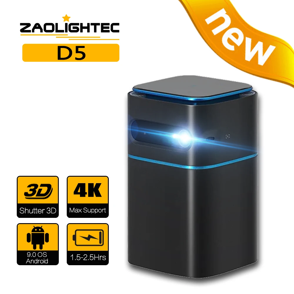

ZAOLIGHTEC D5 3D 4K Mini Cinema Smart Android WiFi Portable 1080P Home Theater Video LED Outdoor DLP Projector with Battery