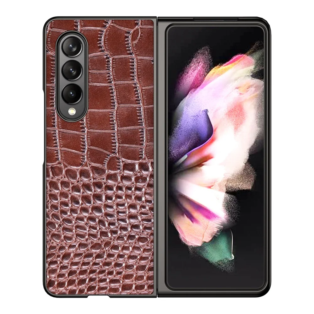 

Luxury Retro Genuine Leather Phone Case for Samsung Galaxy Z Fold3 Fold 2 3 Flip Crocodile Alligator Skin Grain Armor Back Cover