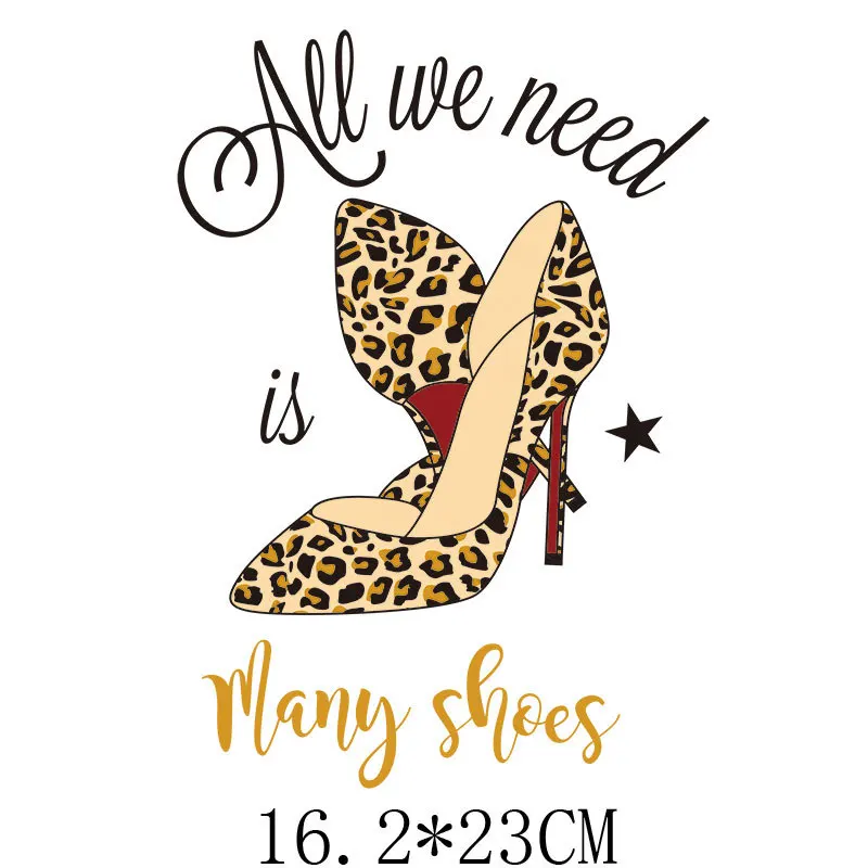 

Leopard High Heels Printing Heat Transfer Washable DIY T-Shirts Printing Thermal Sticker Iron On Transfer Patches For Clothing