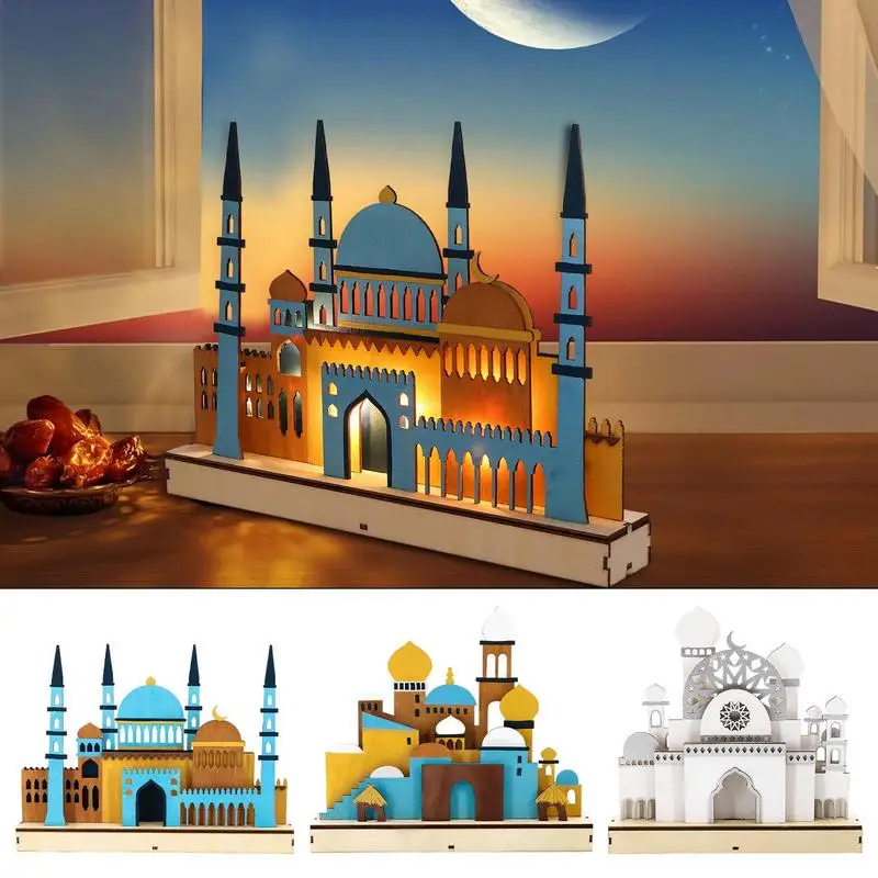 

Islamic Festival Decoration Supplies Wooden 3D Night Light Ornament Eid Decorative Lamp Festival Party Supply Bedroom Decor