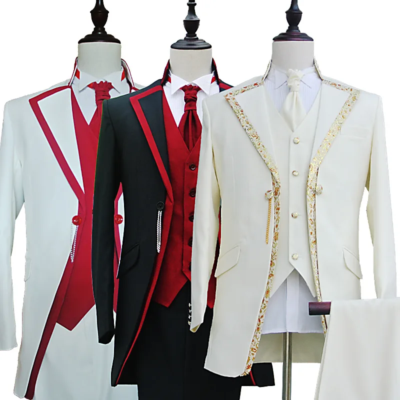 

2022 Men's Color Block Embroidery Suit Three-Piece Suit Host Stage Performance Suit Court Dress Three Pieces