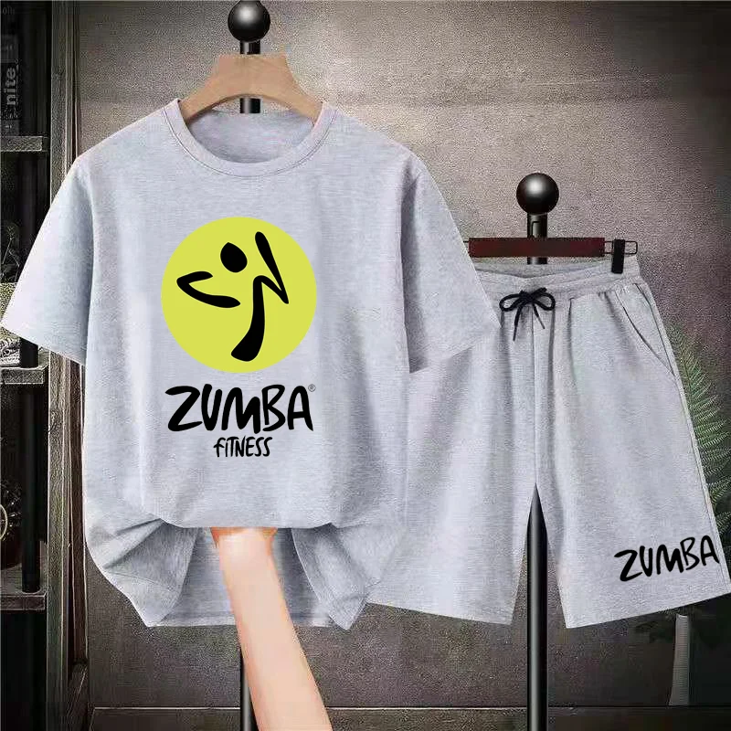 Fashion Men Short Sleeve Tracksuit Zumba Letter Print Summer Cotton T Shirt Shorts 2 Piece Set Harajuku Gentleman New Sportswear