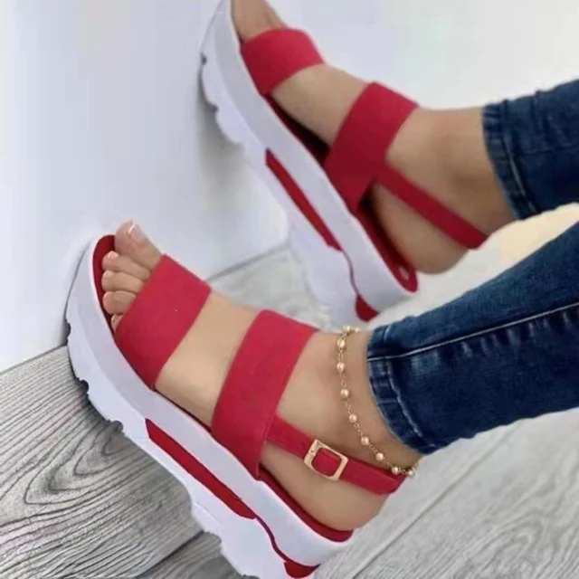 Women Shoes Fashion Sandals Peep Toe Sandals Woman Beach Walking Shoes Solid Color Wedge Sandals Breathable Sandalias Mujer 1