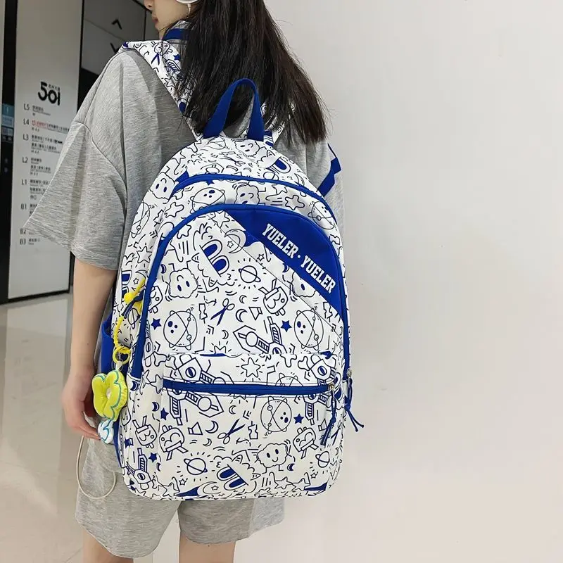 

Женская дорожная сумка на плечо qlord lybz, вместительные рюкзаки для учеников начальной школы с граффити для девочек-подростков