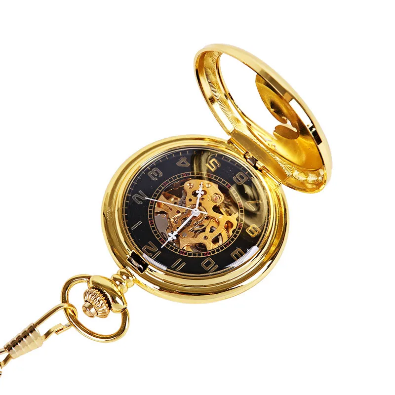 Luxury Gold Eagle Mechanical Pocket Watch for Men Women Hollow Skeleton Bird Case Roman Numeral Dial Man Fob Chain Pendant Clock