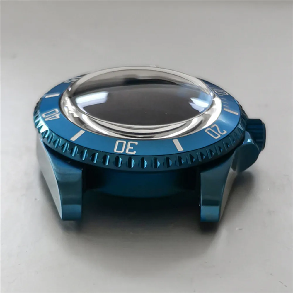40MM SUB Blue Watch Case Stainless Steel Synthetic Sapphire Glass Bubble Mirror Watch Cover for NH35/NH36 Movement Parts enlarge