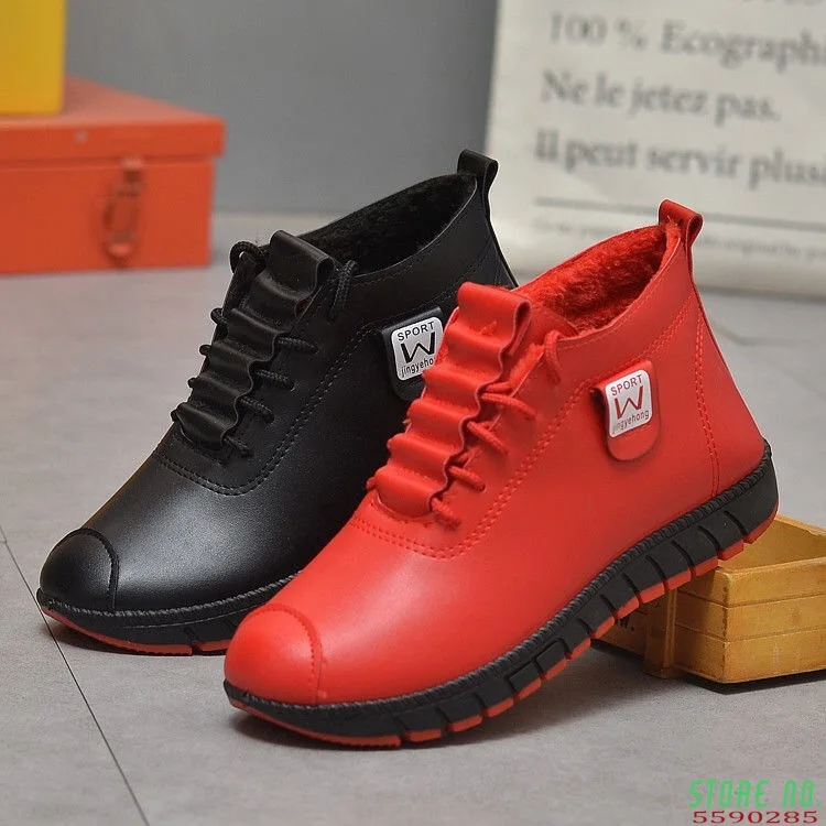 

Women Shoes Winter Pu Leather Plush Warm Women Flat Shoes Lace up Sneakers 2020 Woman Sewing Platform Female Casual Walking