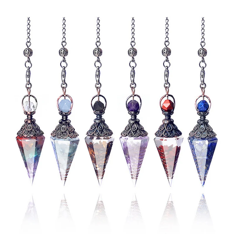 

5pcs 7 Chakra Healing Crystals Pendulum for Dowsing Divination Quartz Natural Stone Pendulums Antique Reiki Pendant Pendulo