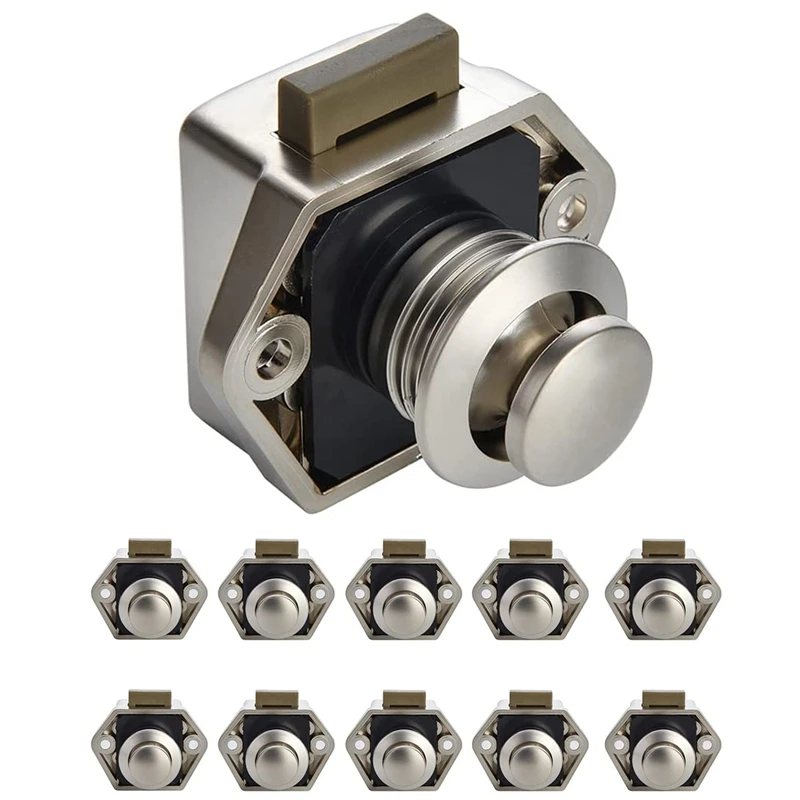 

Promotion! 10Pcs Camper Car Push Lock RV Caravan Boat Motor Home Cabinet Drawer Latch Button Locks Furniture Door Lock Hardware