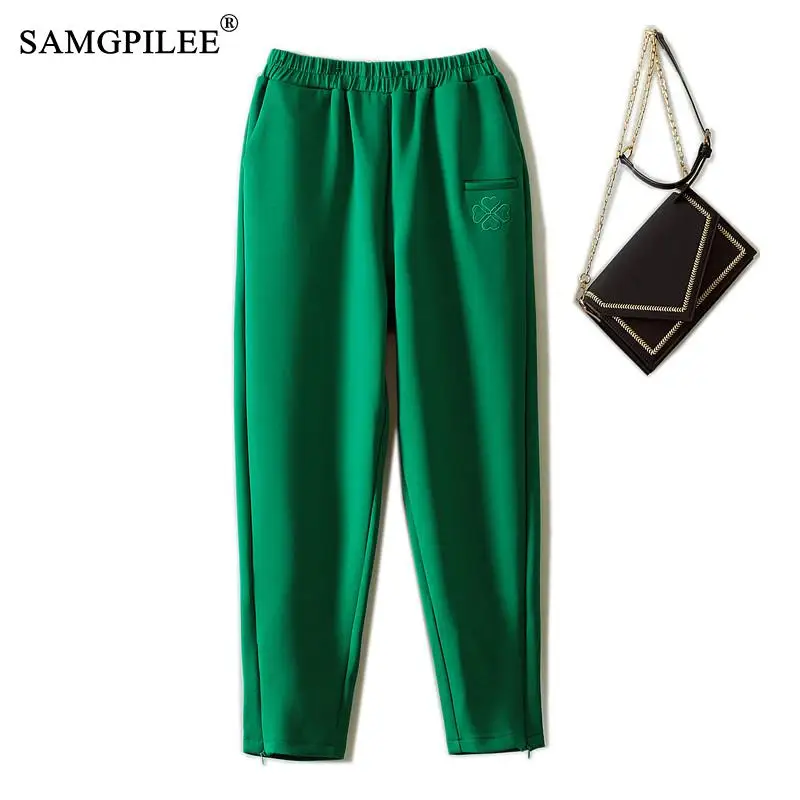 Женские хлопковые шаровары с вышивкой в виде сердца на молнии