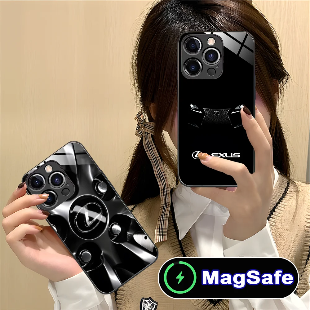 Фото Чехол для мобильного телефона L-Lexus-S для iPhone 16, 15, 14, 13, 12, 11 Pro Max Plus Mini MagSafe, беспроводная зарядка, стеклянные мобильные телефоны, смартфон №4