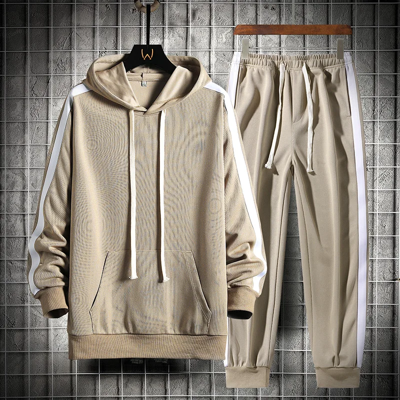 2023 New Mens Hooded Tracksuits Side Striped Spring Autumn Men's Sets Hoodies + Sweatpants 2 Piece Set Male Sportswear Tracksuit