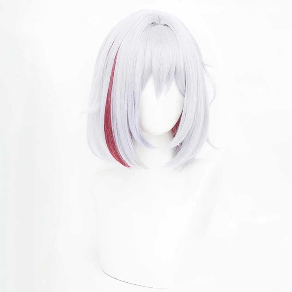 Парик Honkai Star Rail Topaz Синтетический короткий белый красный мелирование Прямая игра