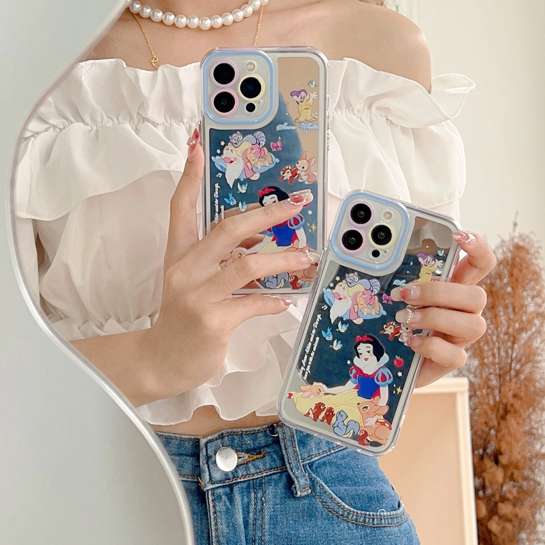 

Disney Snow White Seven Dwarfs Cute Girl Mirror cartoon Phone Cases For iPhone 14 13 12 11 Pro Max Back Cover