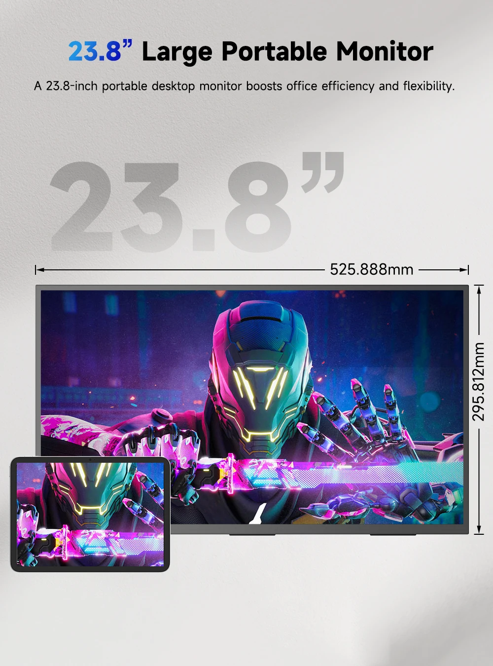 Фото UPERFECT UHD 4K 23,8-дюймовый большой QLED-экран USB-C HDMI для работы и дома, второй монитор с/180 ° Регулируемая подставка для ноутбука, настольного ПК Mac PS5 №2