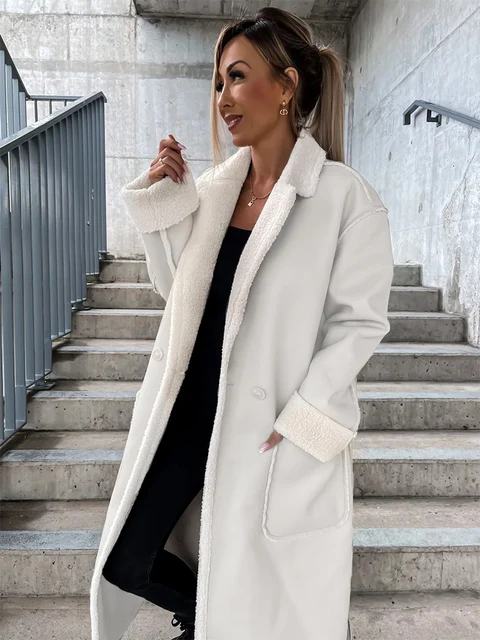 Faux Leather Panelled Turndown Collar Overcoat 3