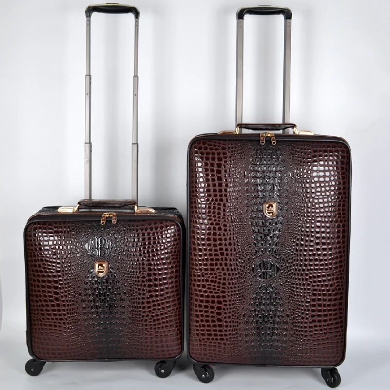 Real Leather Crocodile Pattern Trolley Suitcase Universal Wheel Boarding Travel Luggage Full Leather Travel Suitcase
