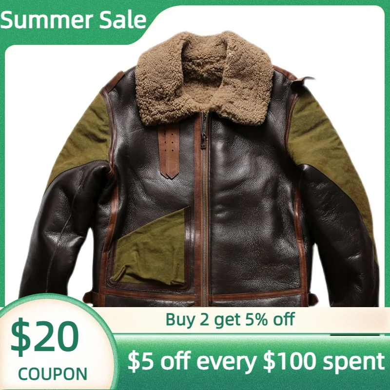 2022 Коричневое Пальто из натуральной овчины для мужчин в стиле милитари размера