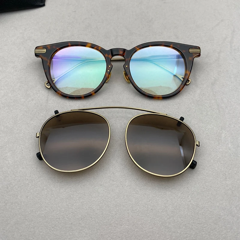 Vintage Polarized Titanium Clip on Sunglasses Retro Glasses Frame Acetate Frame Myopia Glasses Frame Sunglasses for Men