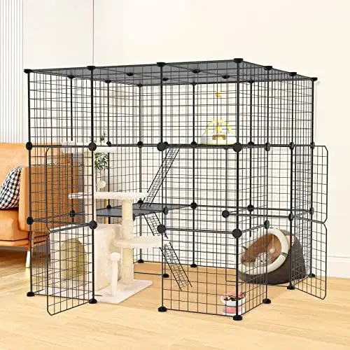 

Cages Indoor Large，DIY Cat Kennel Indoor Detachable Metal Wire Crate Playpen Enclosures Large Exercise Place for 1-4 Cats, Rab