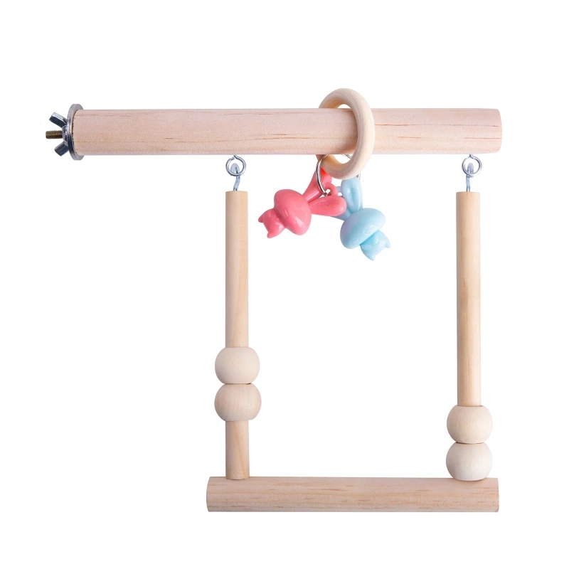 

Parrot Swing Bird Toy Wooden Stand Perch Bright Color Chew Toys for Cage