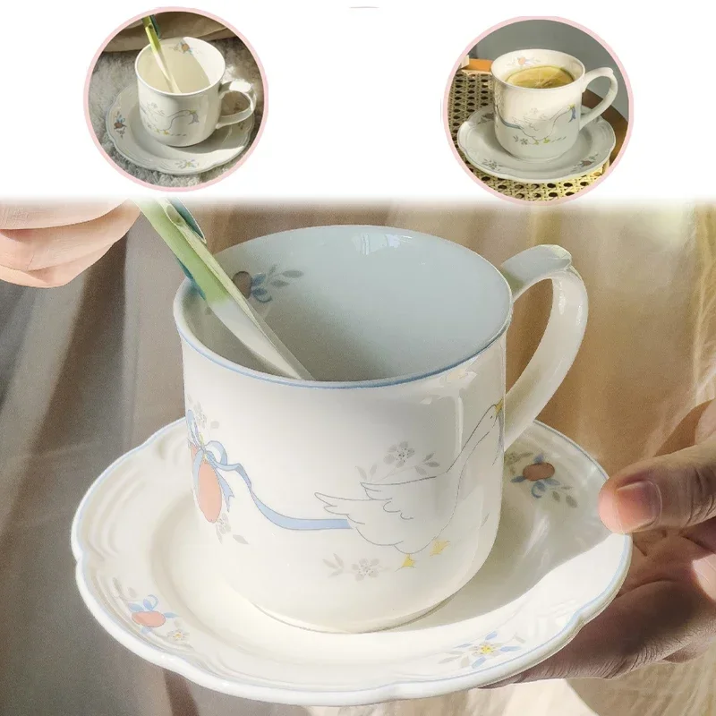 kreatywny zestaw naczyń obiadowych dekoracyjny uchwyt na łabędź ręcznie szczypaniona elegancja koronkowa ulga do kawy owoc deser mieszanie