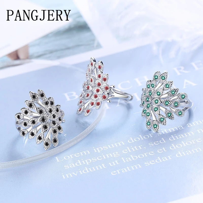 

PANGJARY 925 Stamp Peacock Zircon Ring for Women Exquisite Shiny Sweet Trendy Design Temperament Birthday Jewelry Gift