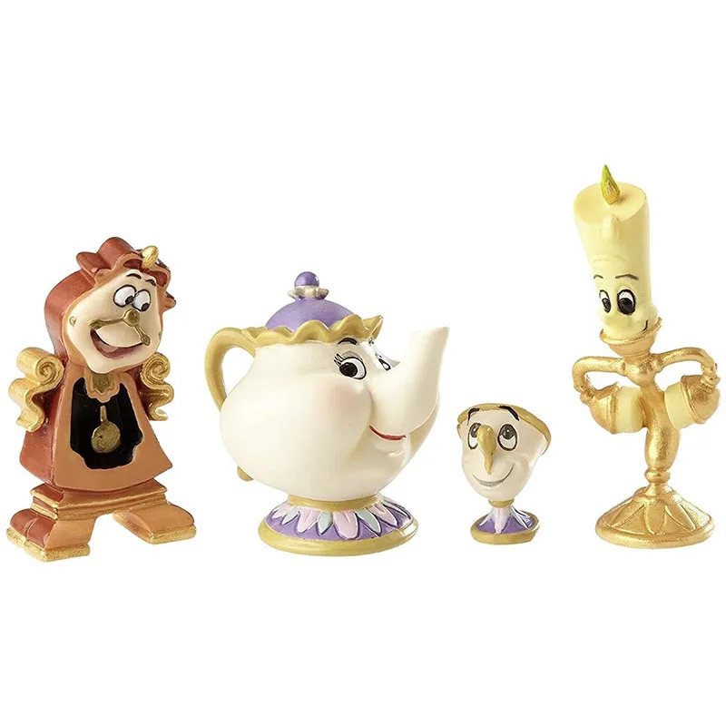 4pcs Beauty And The Beast Lumiere Candle Candlestick Teapot Cup Cogsworth Action Figure Toys Decoration Disney Dolls Girls Gift