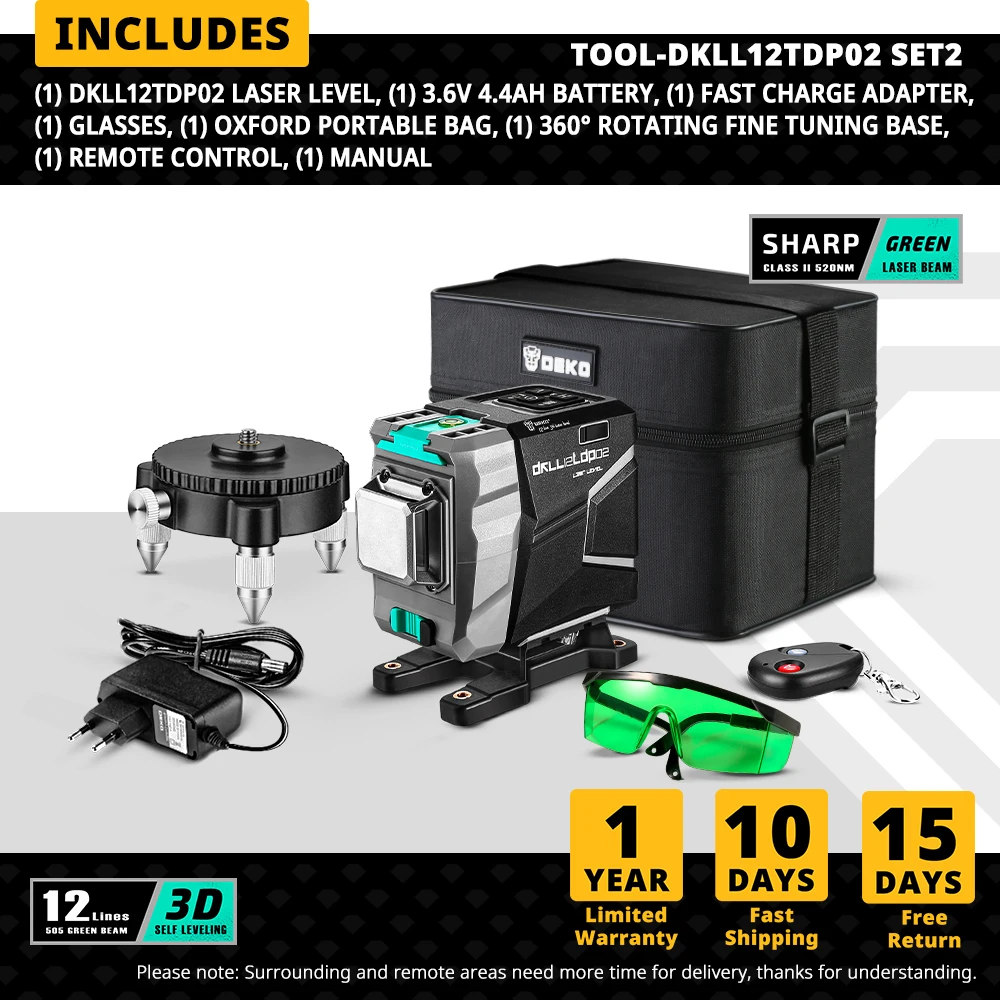 

Зеленый лазерный уровень DEKO DKLL12tdP02