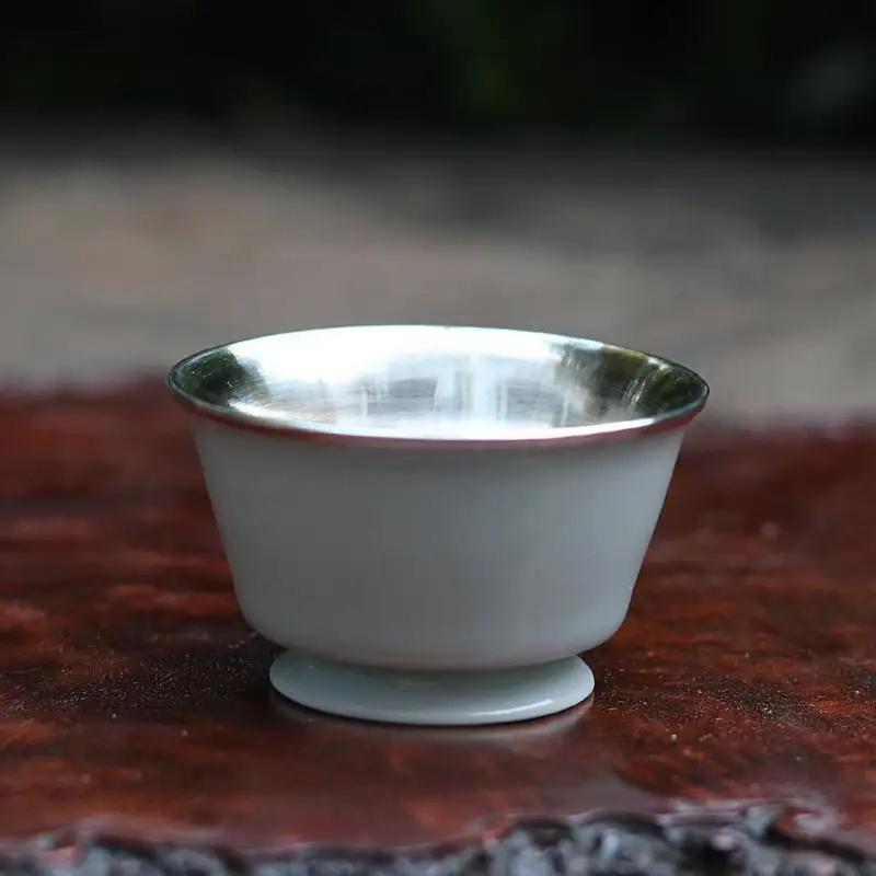 

Chinese Porcelain 999 Silver Cup Jingdezhen Ceramics Kung Fu Teaset Tea Ceremony Celadon Master Cup Health Gongfu Teaware