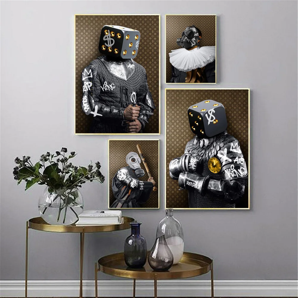 

Vintage Dice Mask Knight Posters Funny Renaissance Luxury Altered Art Prints Canvas Decorative Wall Painting For Living Room