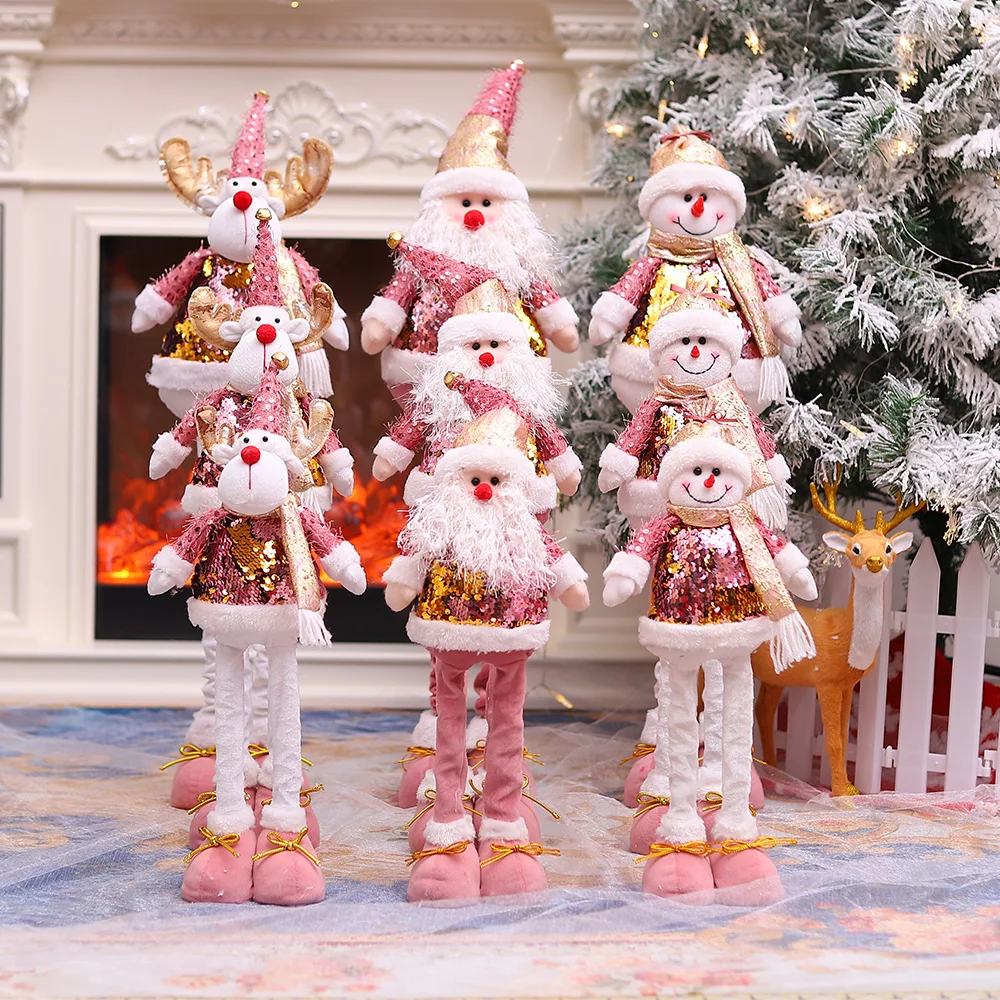 

Christmas Decorations for Home New Year 2023 Pink Telescopic Pole Christmas Doll Santa Claus Snowman Elk Ornaments Navidad Natal