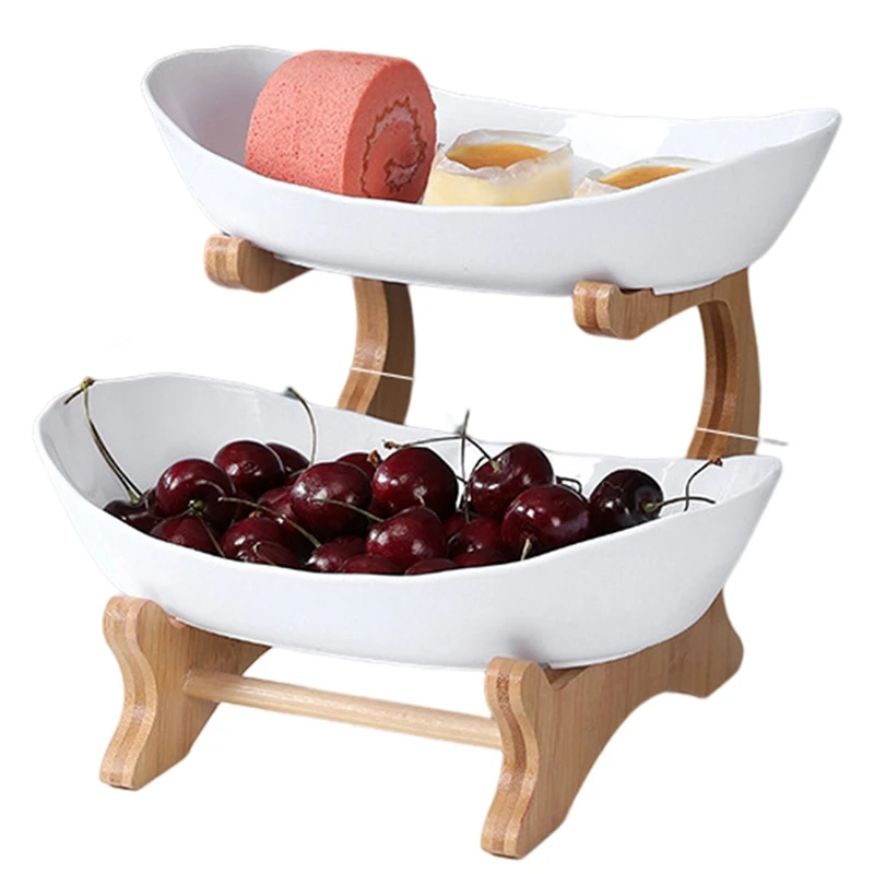 

Двухслойная современная деревянная тарелка для закусок в гостиную, многослойная тарелка с красными фруктами, деревянная десертная тарелка, белая
