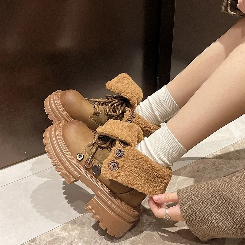 Женские зимние ботильоны на плоской подошве и платформе короткая плюшевая