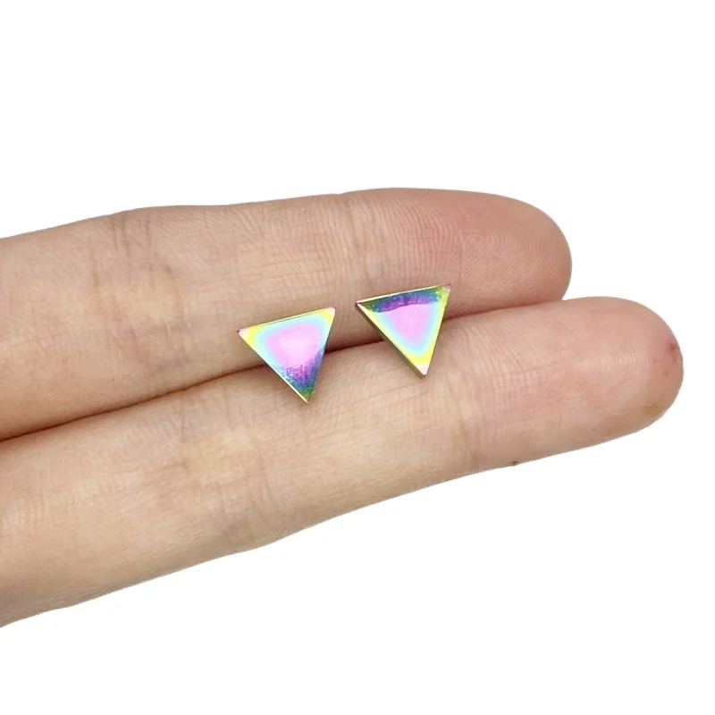 

Fashion Exquisite Rainbow Color Triangle Stainless Steel Stud Earrings For Woman 2023 Summer New Arrival Christmas Jewelry Gifts