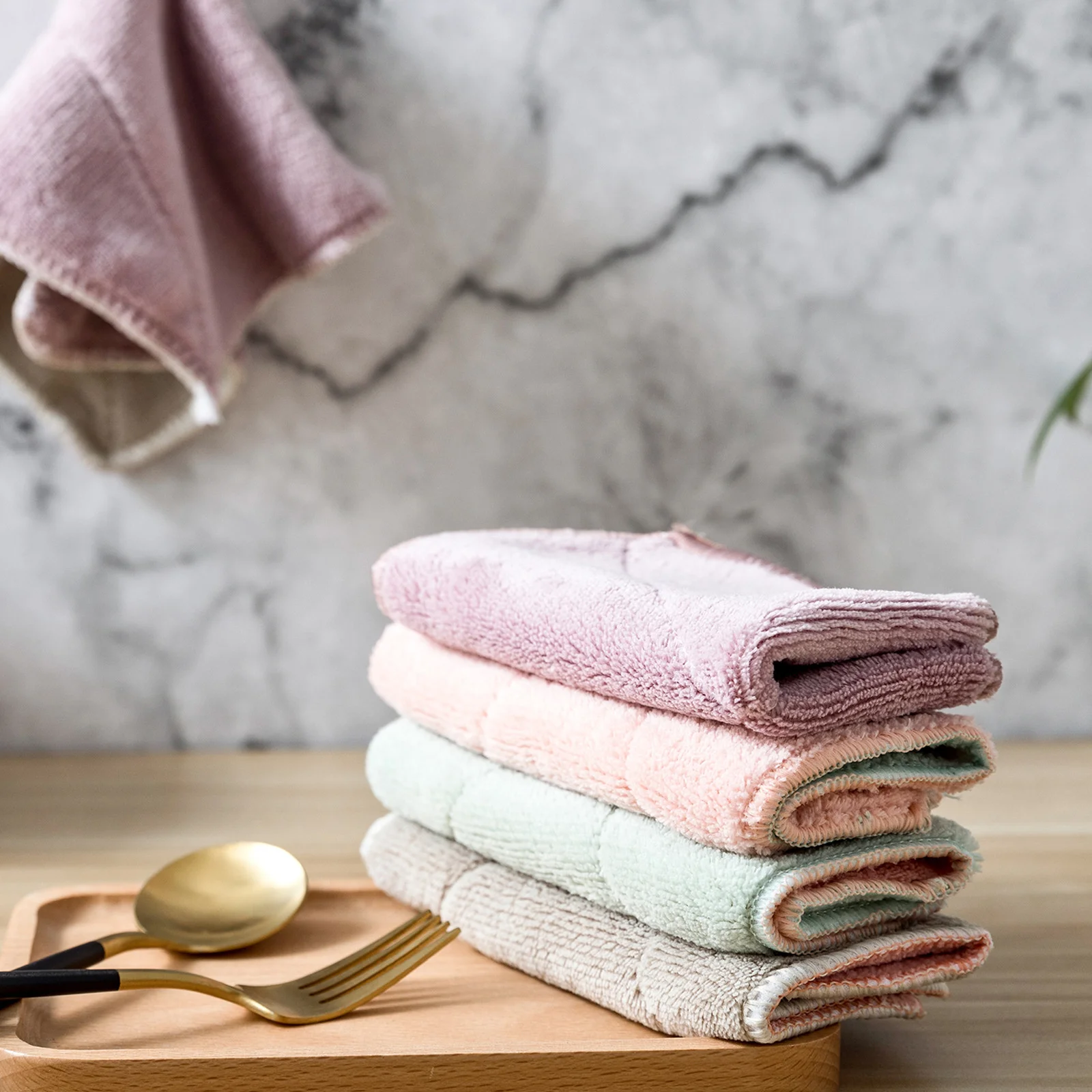 

Fine fiber double-sided absorbent rag, lint free, oil free dishwashing towel, two-color dishwashing cloth cleaning towel