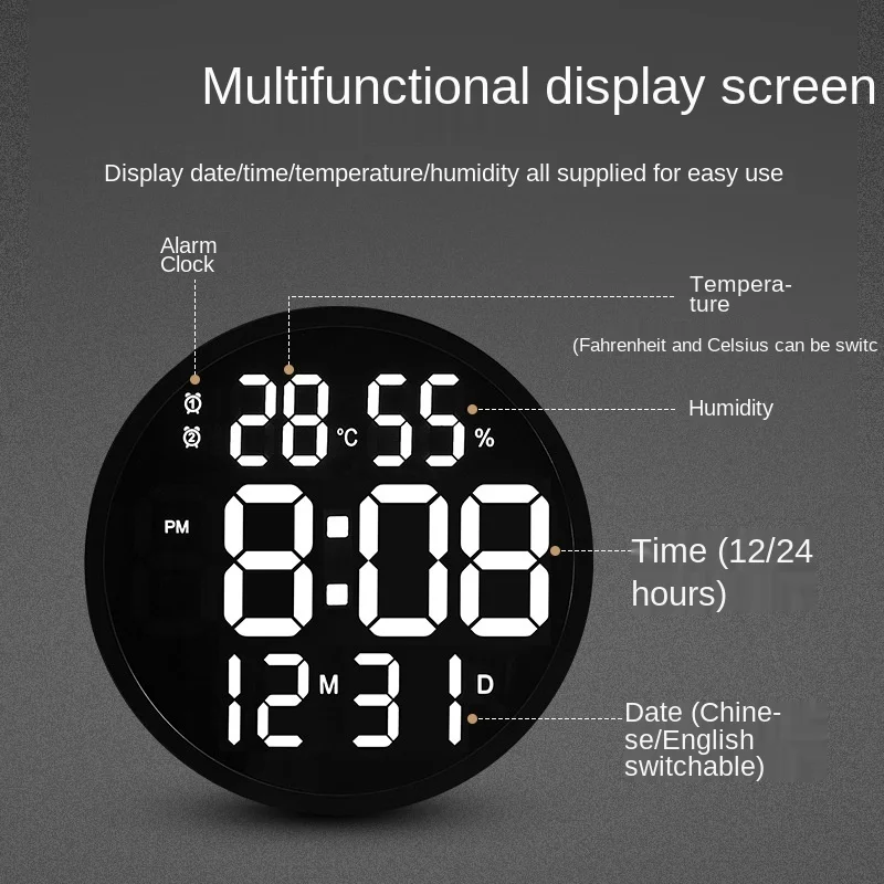 

Дизайнерские современные модные светодиодные настенные простые круглые бесшумные цифровые электронные часы для гостиной с температурой и...
