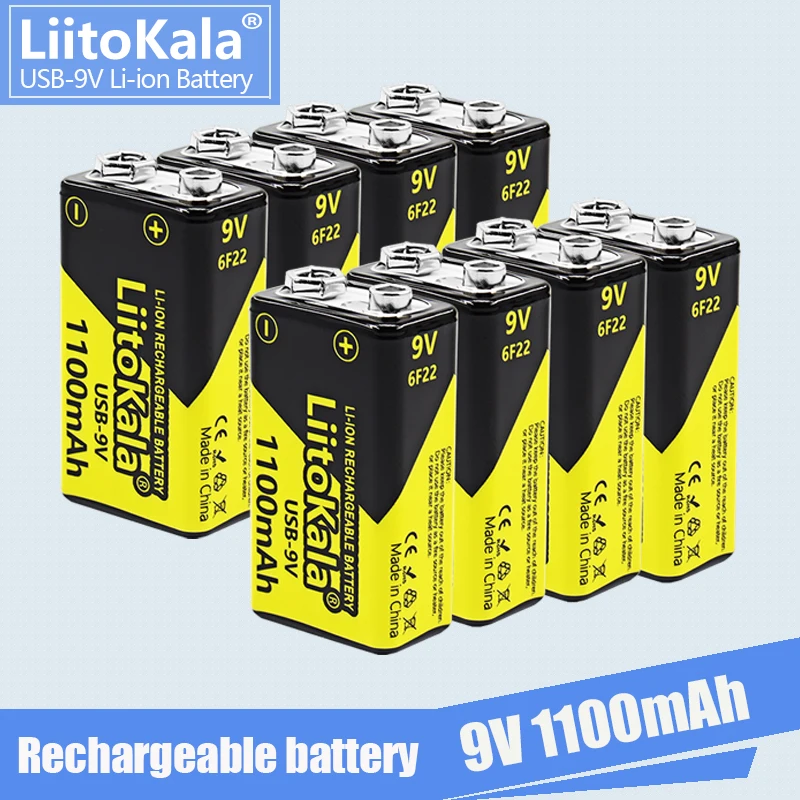 

8PCS LiitoKala 9V 1100mAh Lithium Rechargeable Battery USB Charging 9v Li-ion Square Batteries for Walkie-talkie KTV-microphone