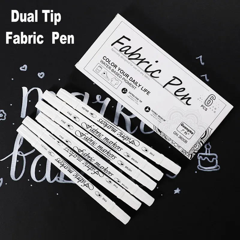 White Color Fabric Textile Marker Pen Washable Water-based Pigment Dual Tip For T Shirt Shoes Clothes DIY Art Graffiti Drawing