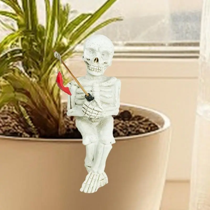 Фигурка черепа Хэллоуин Рыболовный скелет Садовая статуя Садовый аксессуар для
