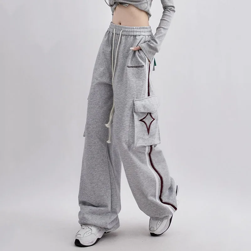 

Брюки-карго женские в стиле хип-хоп, уличная одежда в стиле Харадзюку, спортивные штаны с широкими штанинами, повседневные брюки с завязками и высокой талией, на осень