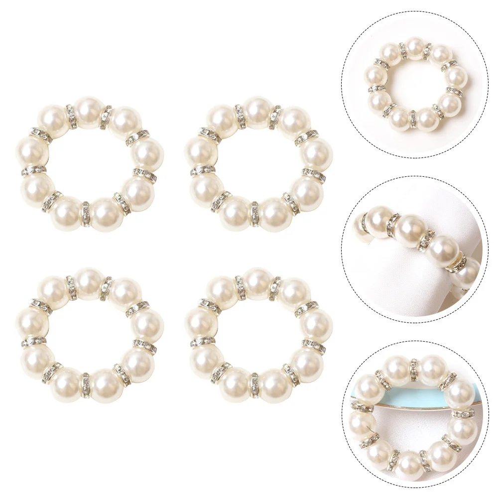 

4Pcs Party Napkin Buckles Napkin Buckle Rhinestone Napkin Holders Wedding Napkin Buckles Bling Pearl Napkin Holder for Wedding