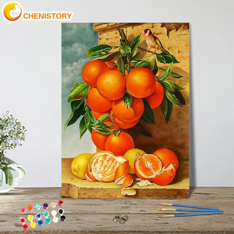 

CHENISTORY Diy Pictures By Number Orange Fruit Kits Home Decor Painting By Numbers Drawing On Canvas Handpainted Still Life Art