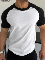 incerun tops 2022 casual well fitting mens raglan sleeve blouse fashion hot sale colorblock short sleeve fitness t shirts s 5xl