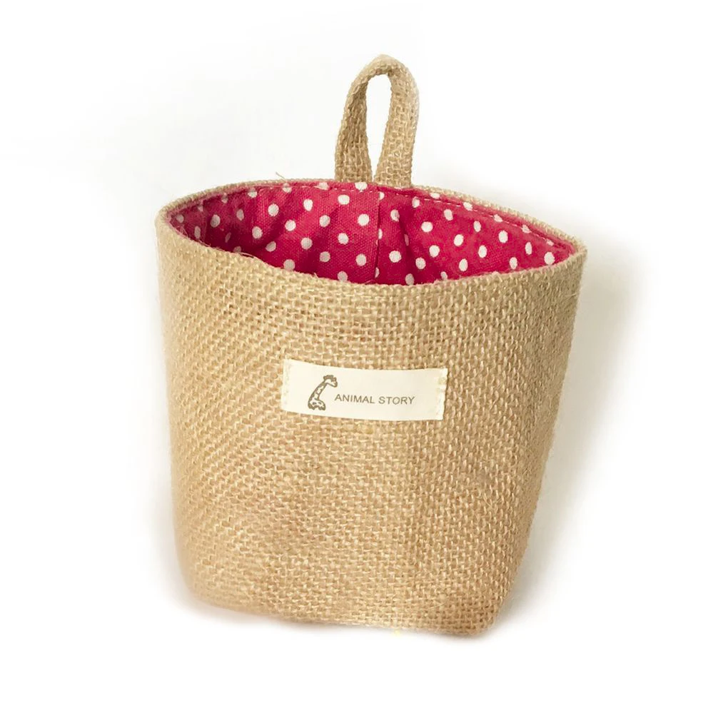 

Home Decor Stripe Hanging Pocket Small Sack Sundries Organizer Cosmetic Organiser Cotton Linen Storage Bag Storage Baskets