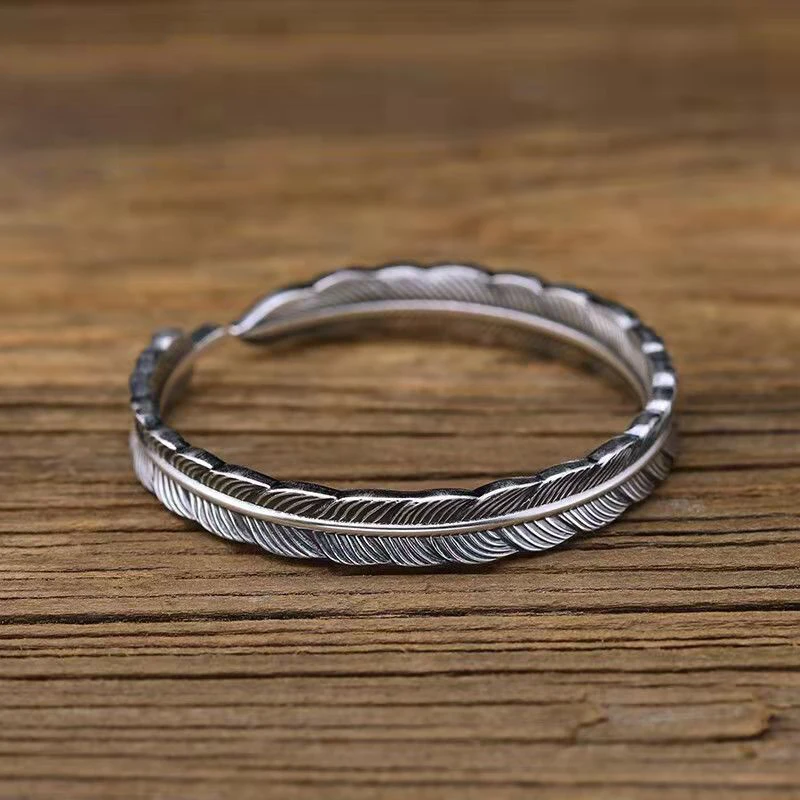 Новый Ретро Браслет с перьями Юньнань снежинка серебряный Открытый браслет